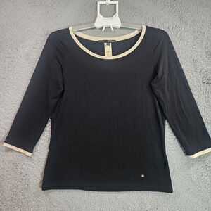 Les Copains Top Women Sz 42 Made In Italy 3/4 Sleeve Stretch Black Simple